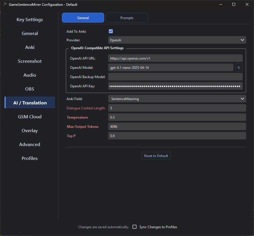 AI Settings Tab