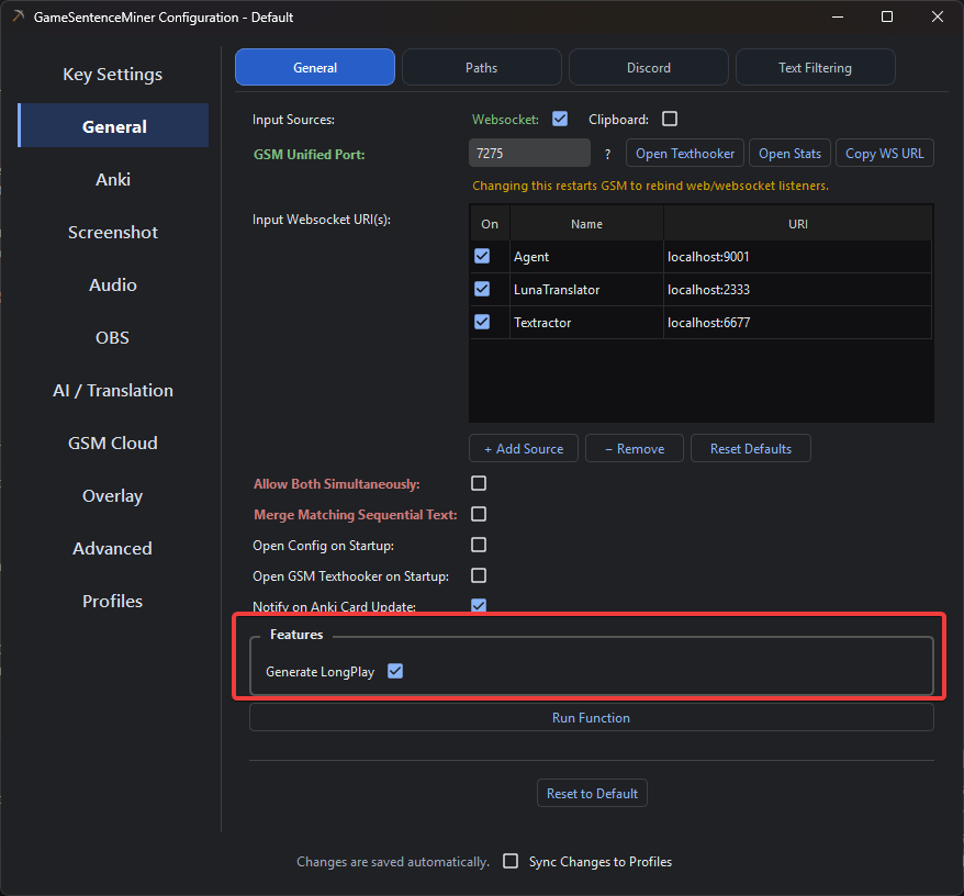 Longplay toggle in General tab