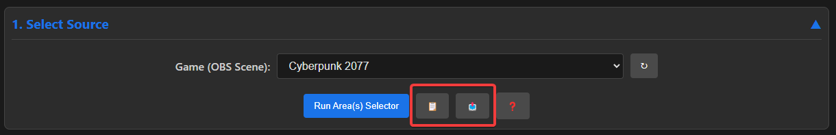 Import/Export buttons in the area selector