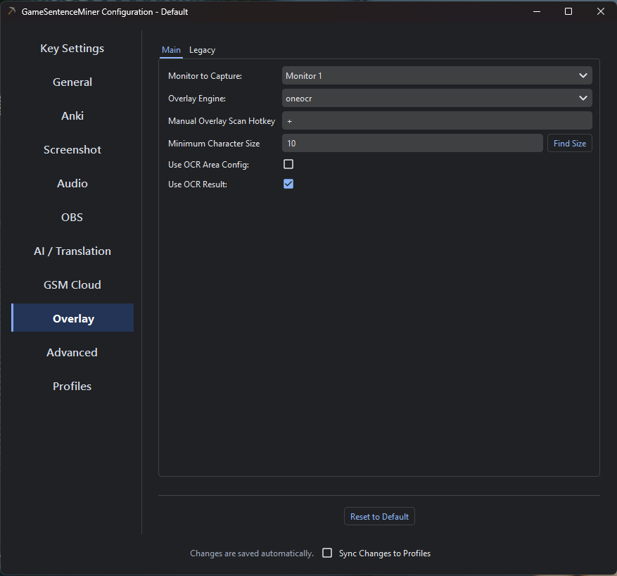 Overlay settings in GSM